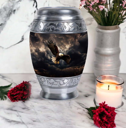 Classic 3-inch eagle urn in aluminium for human ashes.