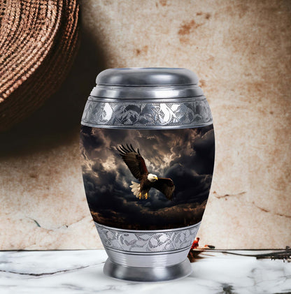 Classic 3-inch eagle urn in aluminium for human ashes.