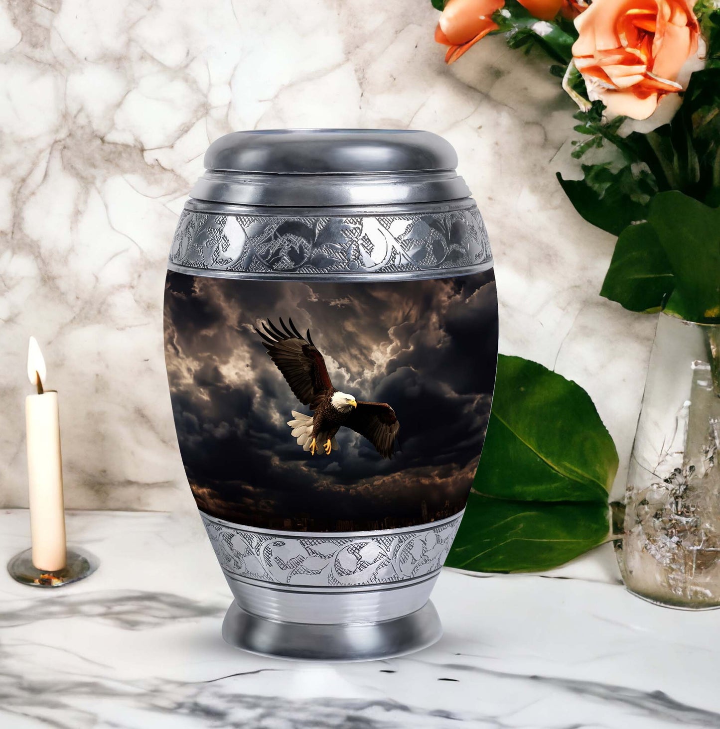 Classic 3-inch eagle urn in aluminium for human ashes.
