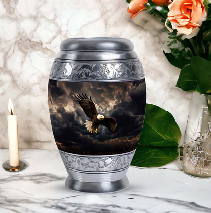 Classic 3-inch eagle urn in aluminium for human ashes.