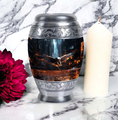 Eagle Memorial Urn, Personalized Aluminium Urn for Burial.