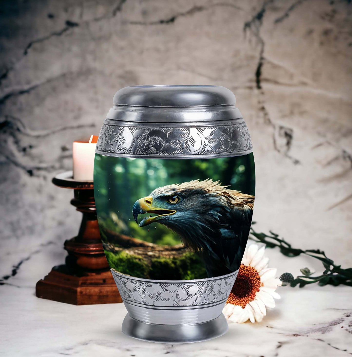 Eagle Memorial Urn in aluminium for ashes.
