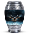 Classic 10-inch eagle urn for human ashes, aluminum.