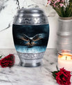 Classic 10-inch eagle urn for human ashes, aluminum.