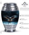 Classic 10-inch eagle urn for human ashes, aluminum.