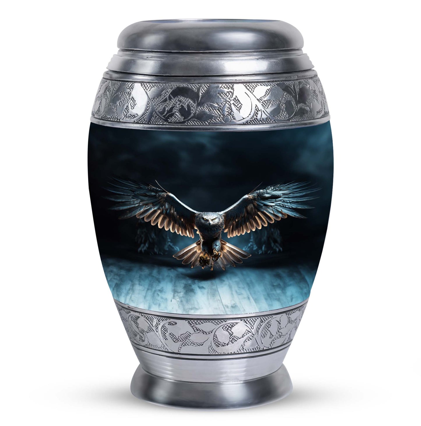Classic 10-inch eagle urn for human ashes, aluminum.