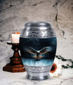 Classic 10-inch eagle urn for human ashes, aluminum.