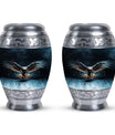 Classic 10-inch eagle urn for human ashes, aluminum.