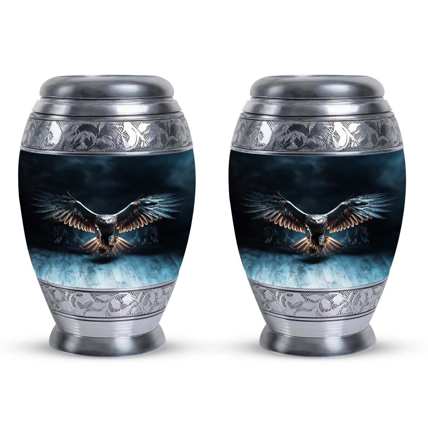 Classic 10-inch eagle urn for human ashes, aluminum.