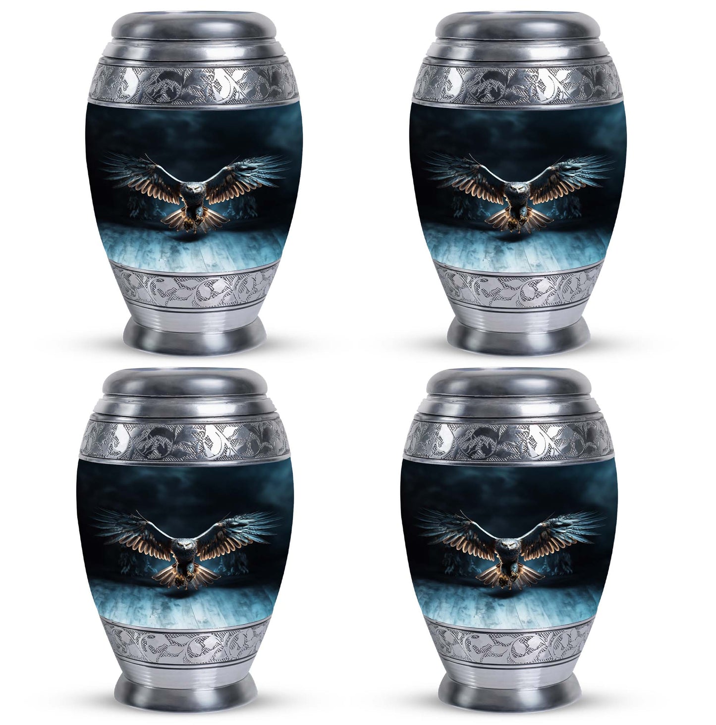 Classic 10-inch eagle urn for human ashes, aluminum.