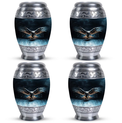 Classic 10-inch eagle urn for human ashes, aluminum.