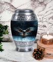 Classic 10-inch eagle urn for human ashes, aluminum.