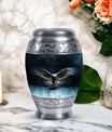 Classic 10-inch eagle urn for human ashes, aluminum.