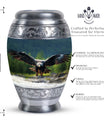 Eagle-designed personalized aluminum urn for ashes.