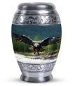 Eagle-designed personalized aluminum urn for ashes.