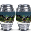 Eagle-designed personalized aluminum urn for ashes.