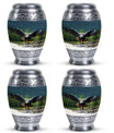 Eagle-designed personalized aluminum urn for ashes.
