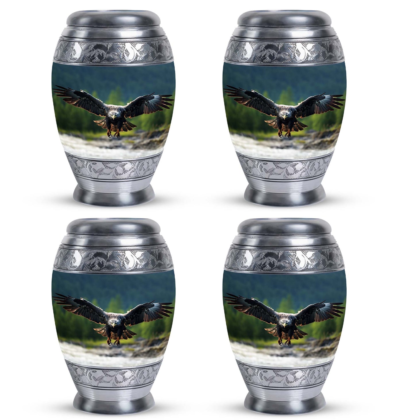 Eagle-designed personalized aluminum urn for ashes.