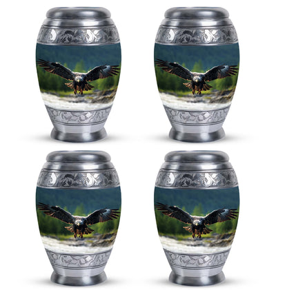 Eagle-designed personalized aluminum urn for ashes.