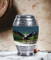 Eagle-designed personalized aluminum urn for ashes.