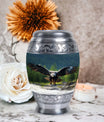 Eagle-designed personalized aluminum urn for ashes.