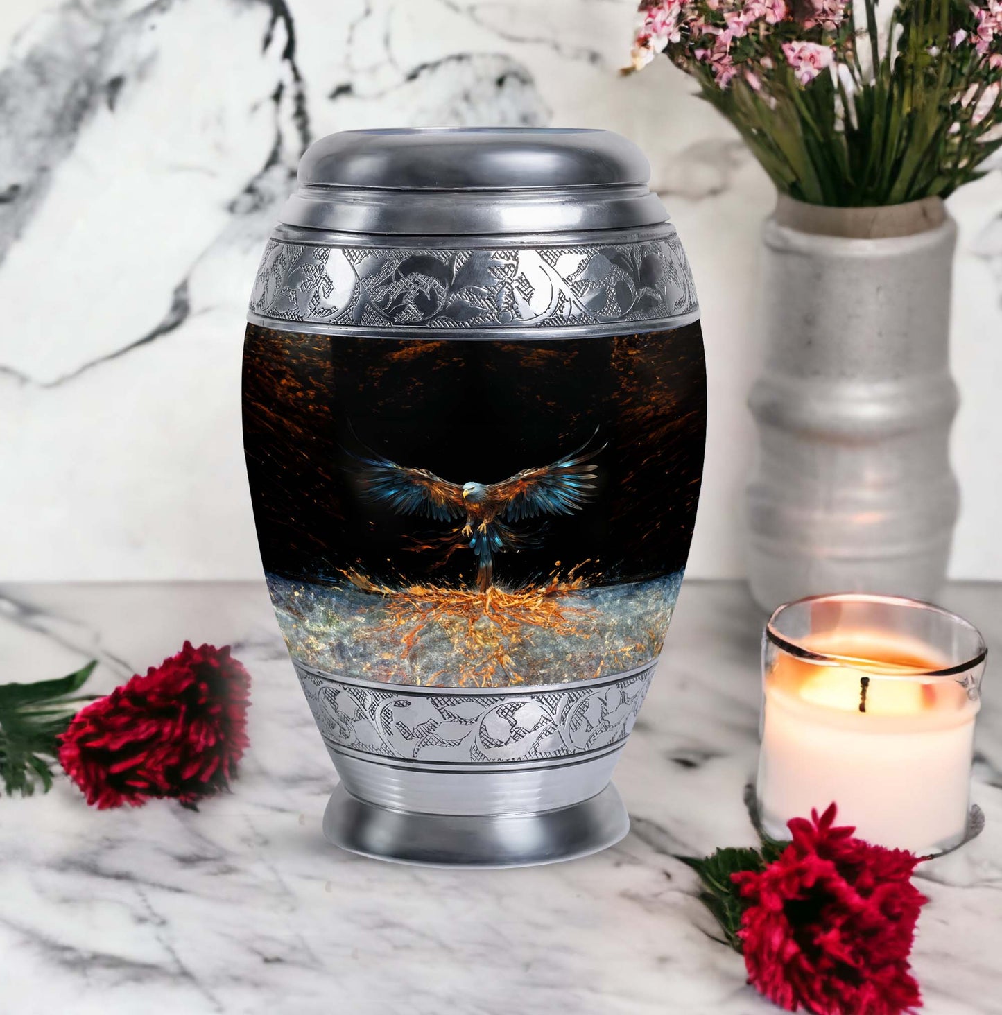 Classic aluminium, 3-inch large Eagle cremation urn.