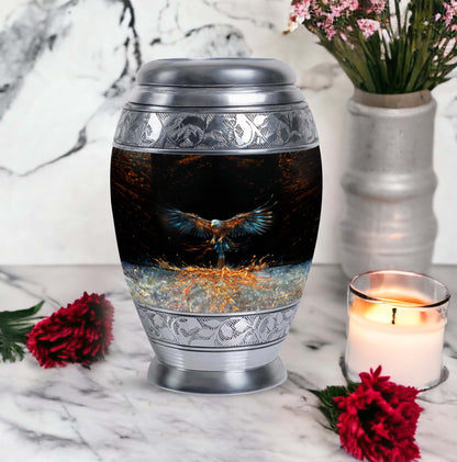 Classic aluminium, 3-inch large Eagle cremation urn.