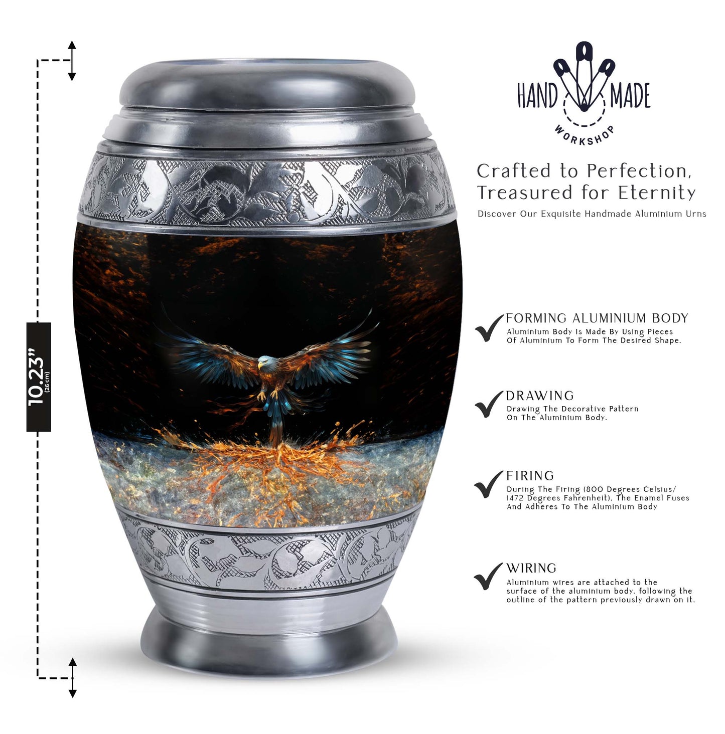 Classic aluminium, 3-inch large Eagle cremation urn.