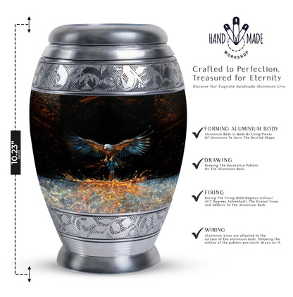 Classic aluminium, 3-inch large Eagle cremation urn.