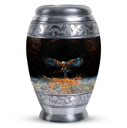 Classic aluminium, 3-inch large Eagle cremation urn.
