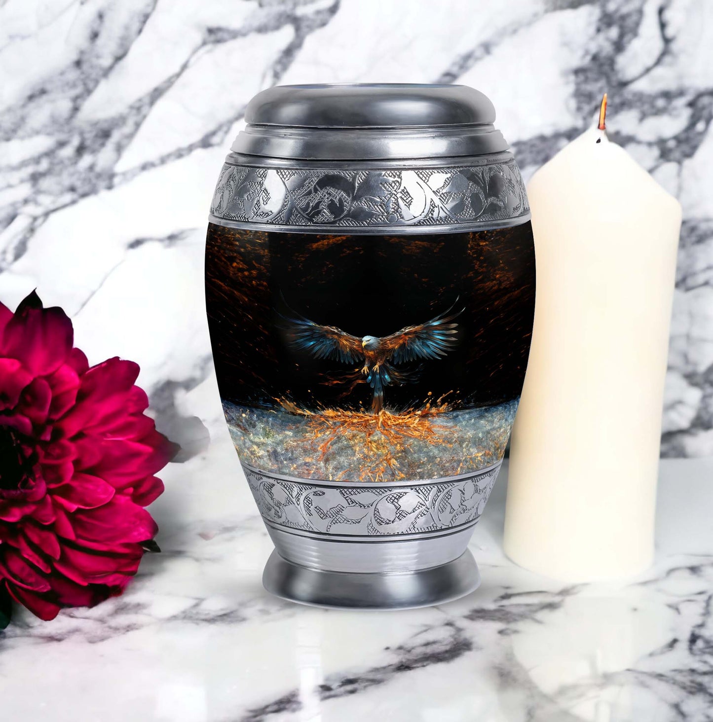 Classic aluminium, 3-inch large Eagle cremation urn.