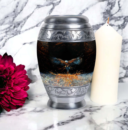Classic aluminium, 3-inch large Eagle cremation urn.