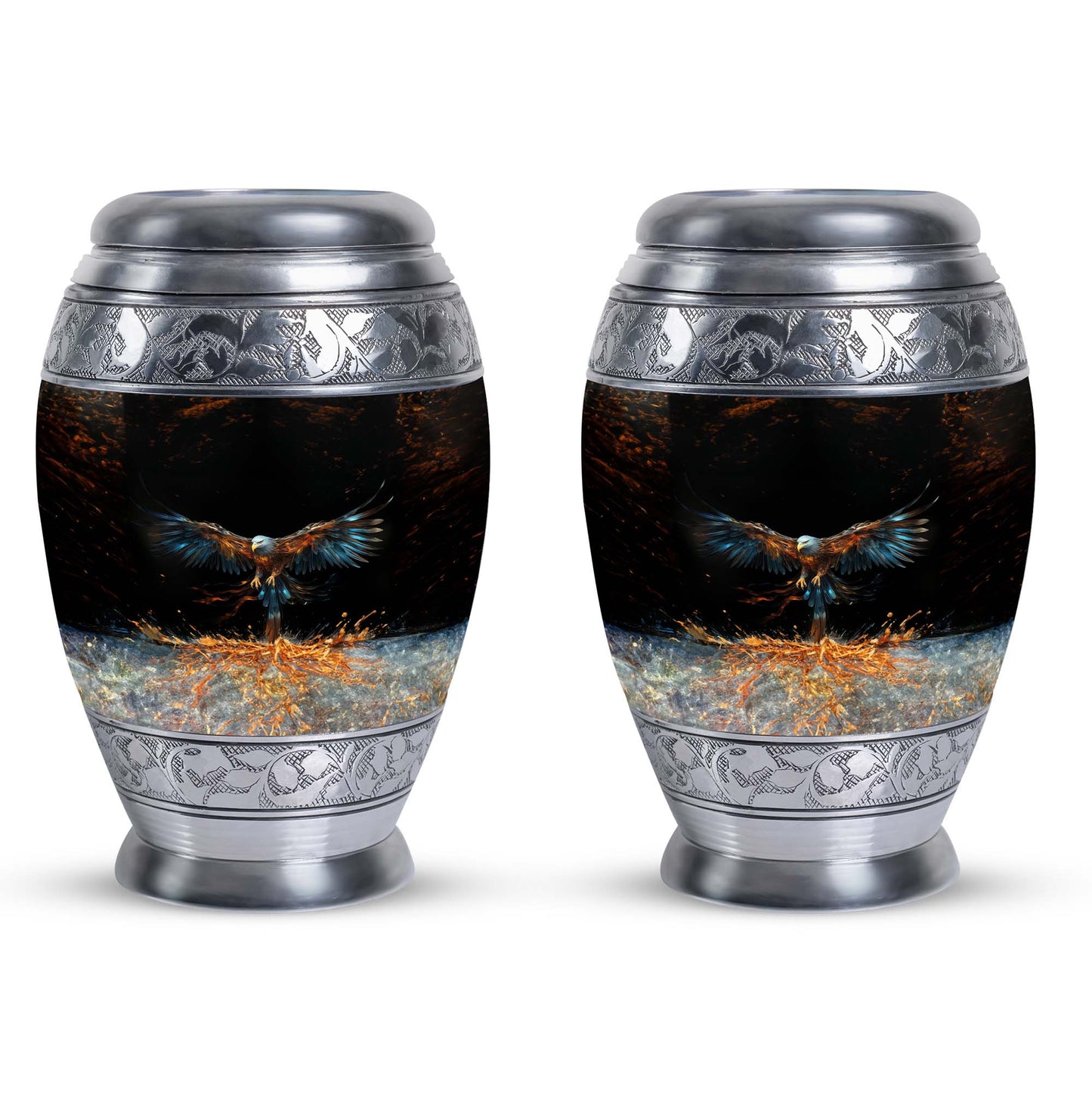 Classic aluminium, 3-inch large Eagle cremation urn.