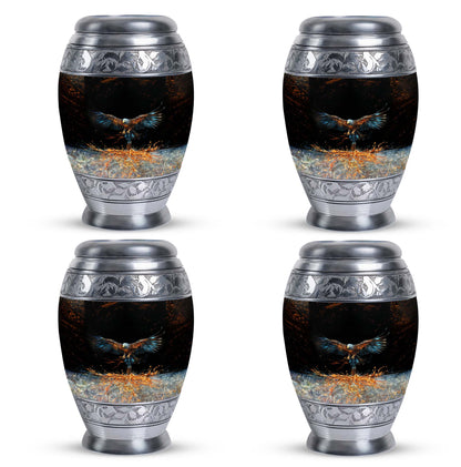 Classic aluminium, 3-inch large Eagle cremation urn.