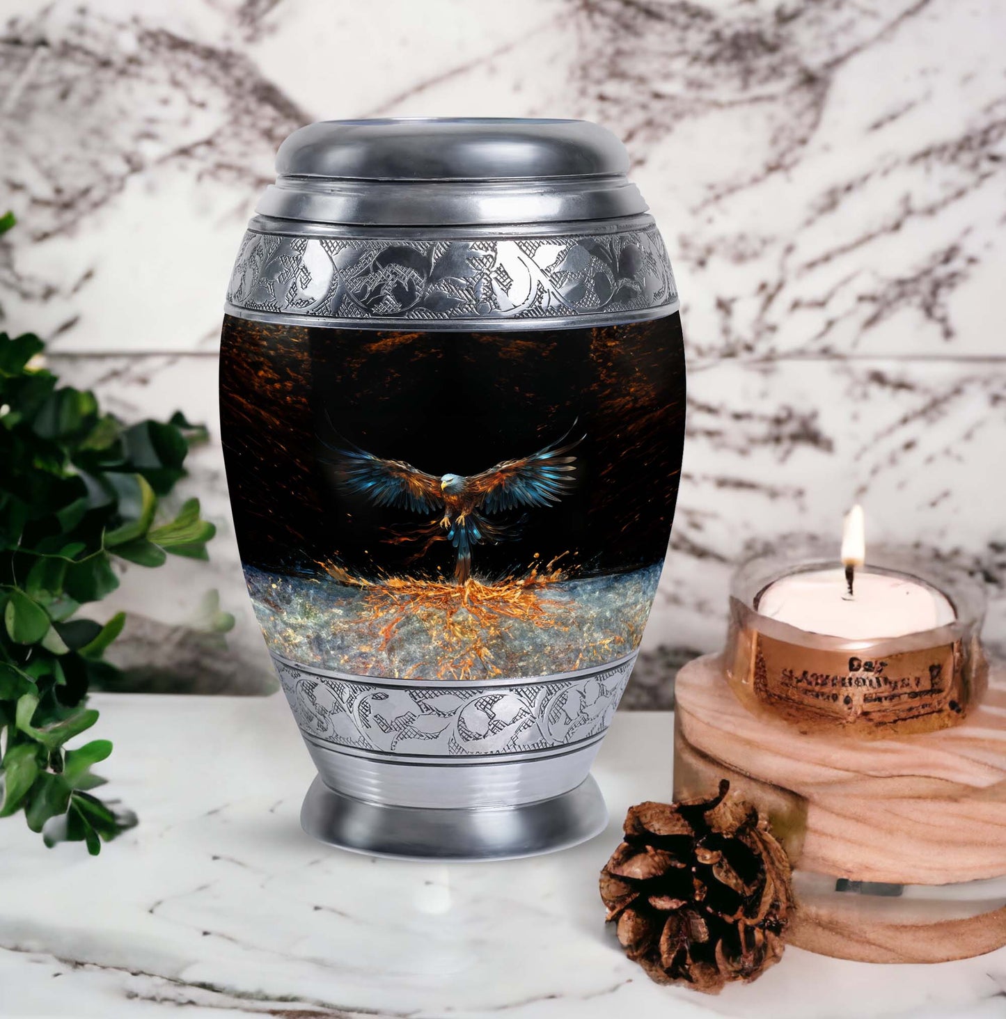 Classic aluminium, 3-inch large Eagle cremation urn.