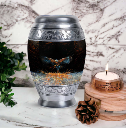 Classic aluminium, 3-inch large Eagle cremation urn.