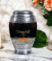 Classic aluminium, 3-inch large Eagle cremation urn.