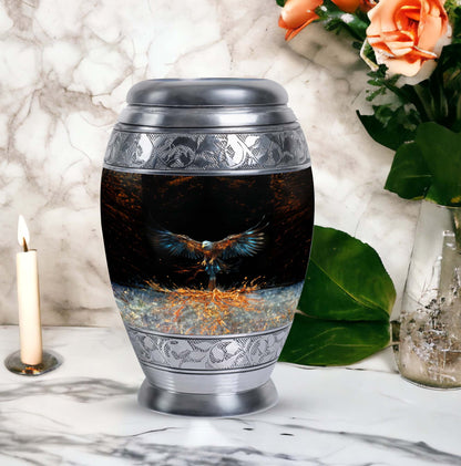 Classic aluminium, 3-inch large Eagle cremation urn.