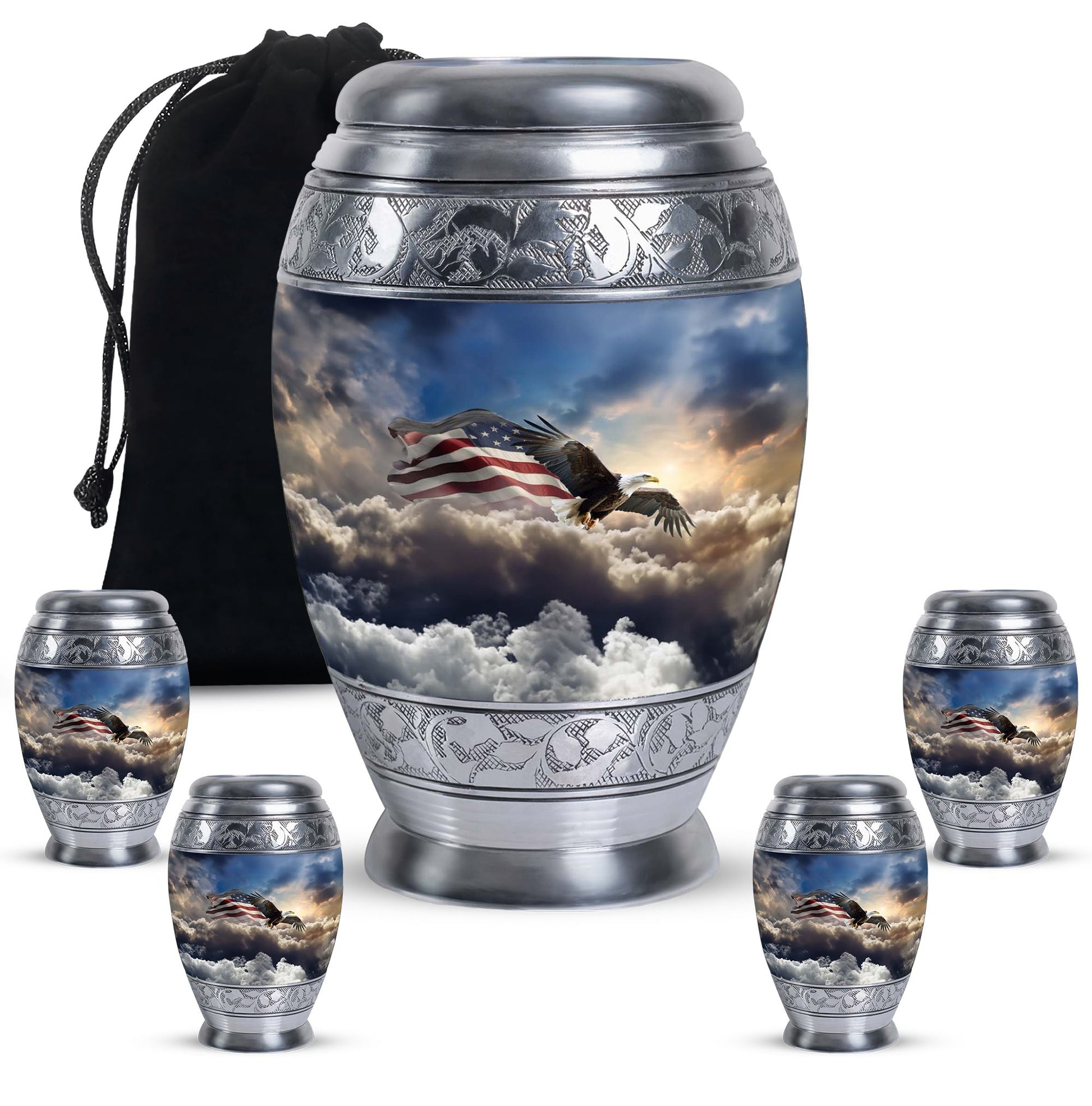 Flying Eagle With American Flag - Large Decor Cremation Urns For Ashes