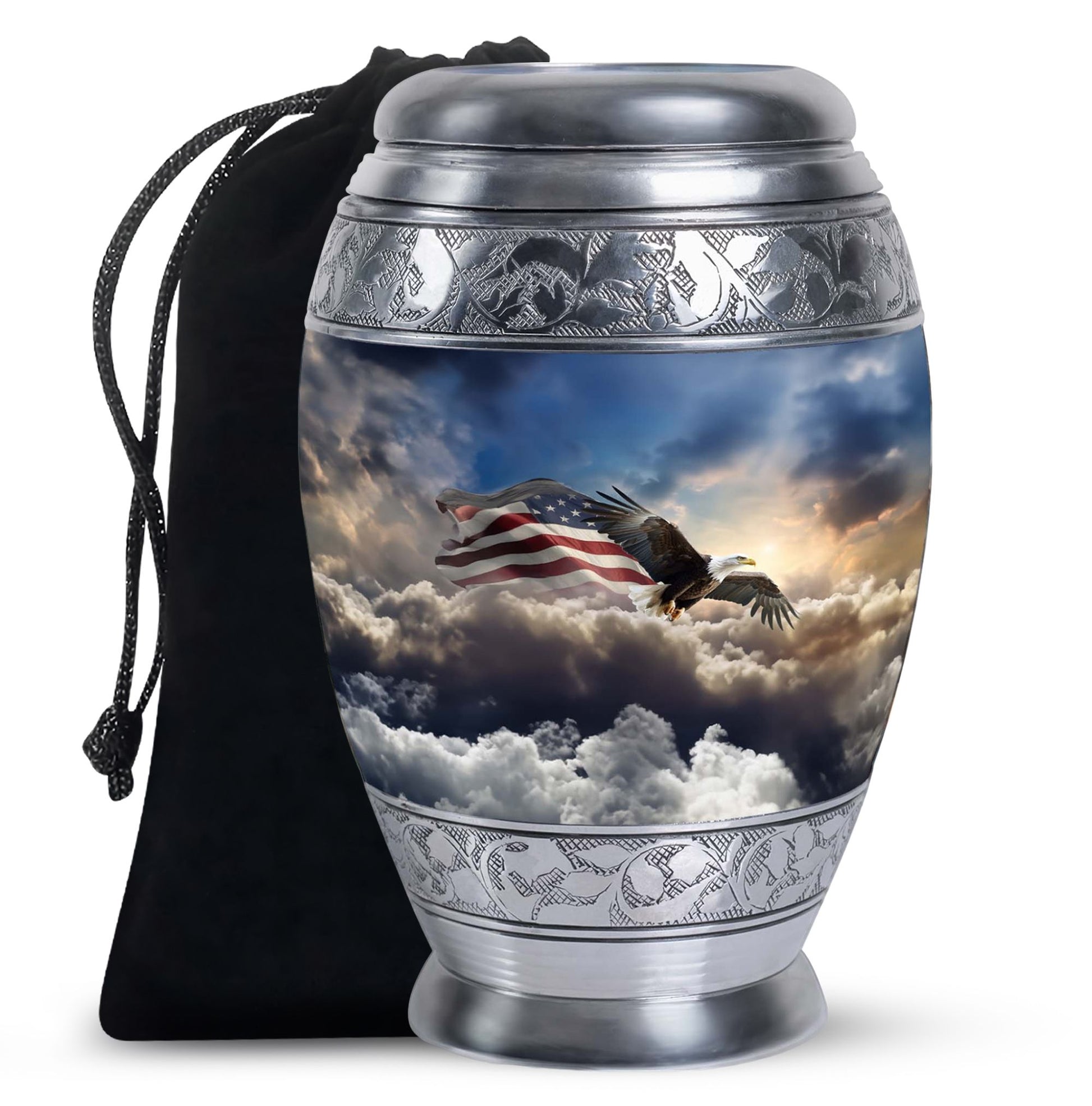 Flying Eagle With American Flag - Large Decor Cremation Urns For Ashes