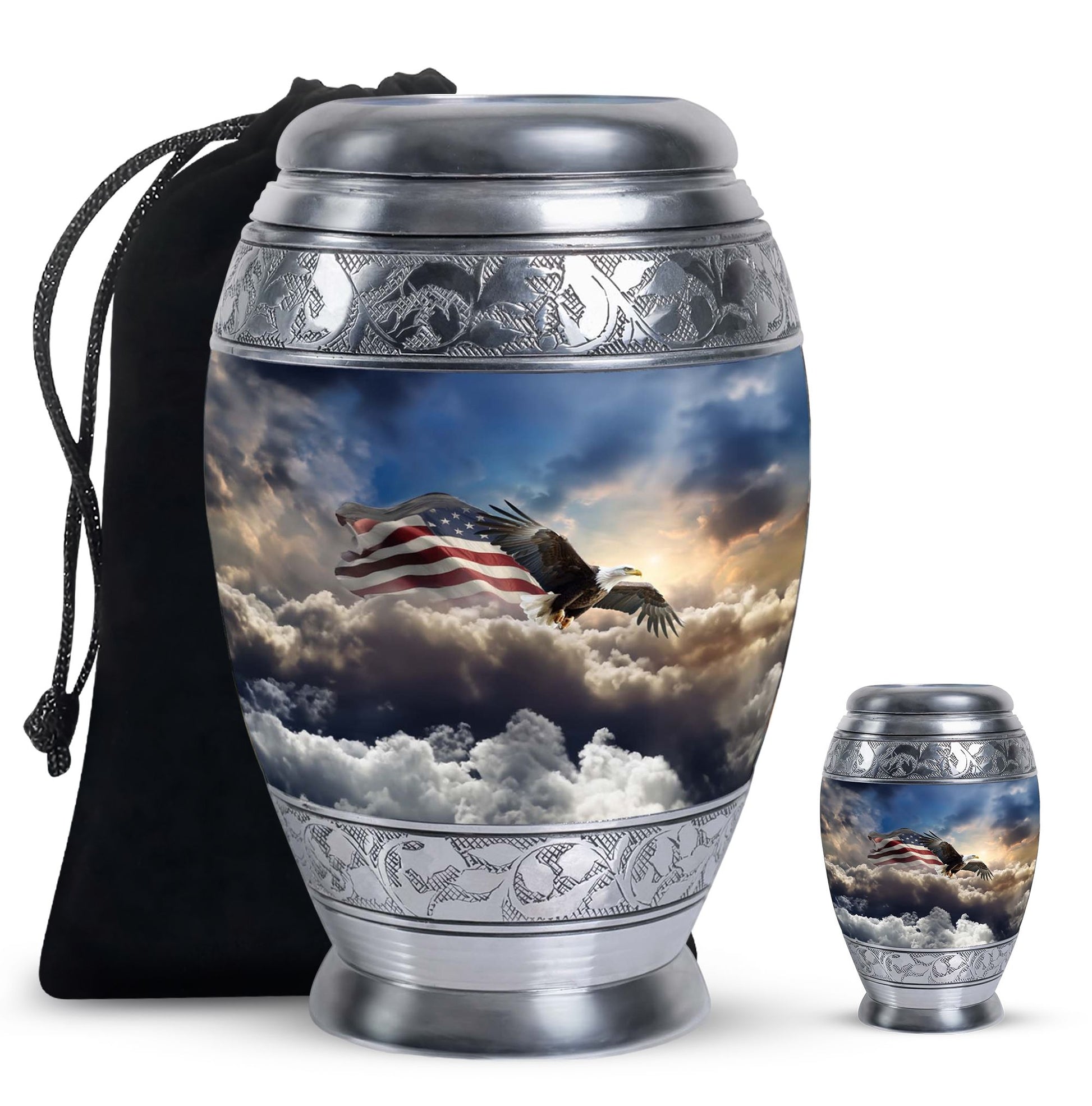 Flying Eagle With American Flag - Large Decor Cremation Urns For Ashes