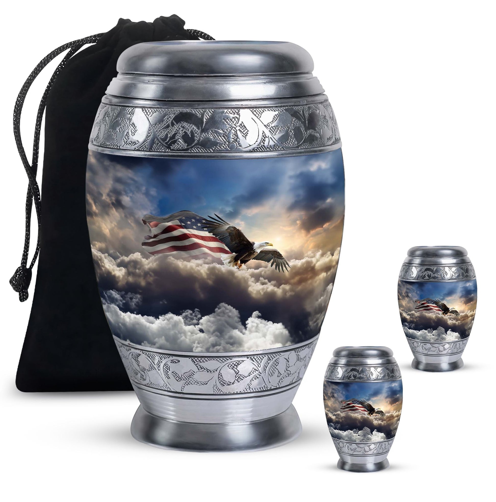 Flying Eagle With American Flag - Large Decor Cremation Urns For Ashes
