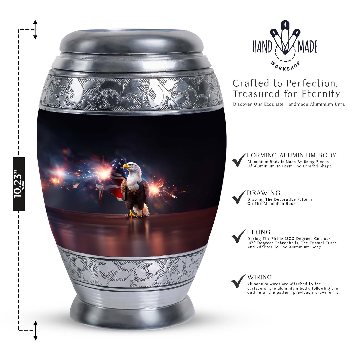 Classic Eagle Urn for Ashes in Aluminium, Personalizable