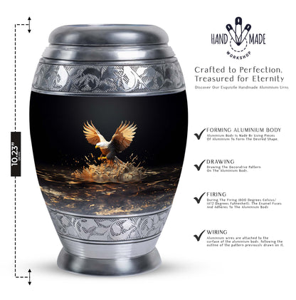 Eagle Cremation Urn, Large aluminium classic memorial urn.