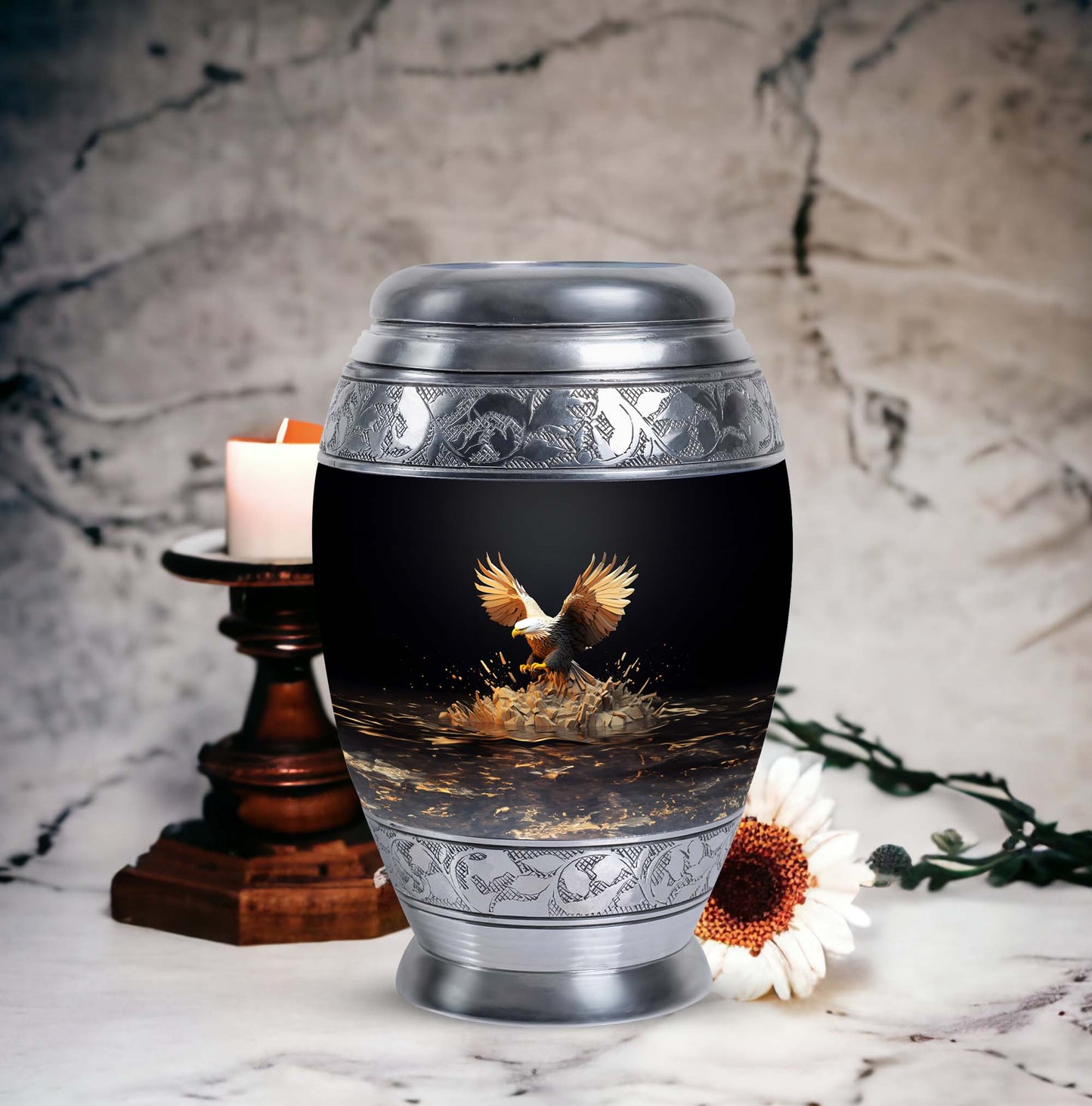 Eagle Cremation Urn, Large aluminium classic memorial urn.