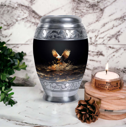 Eagle Cremation Urn, Large aluminium classic memorial urn.