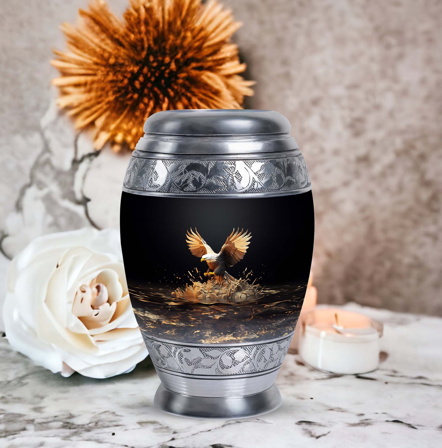 Eagle Cremation Urn, Large aluminium classic memorial urn.