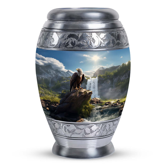 large classic aluminium Eagle urn for ashes