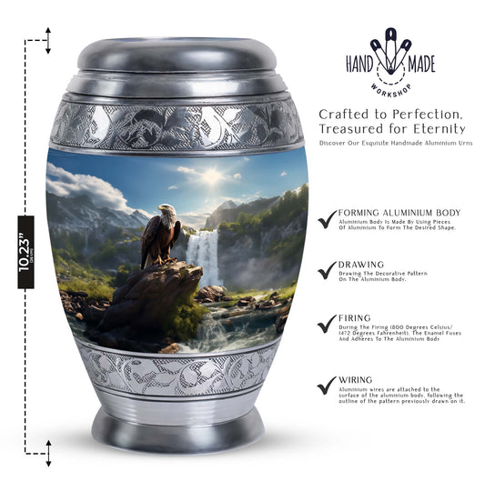 large classic aluminium Eagle urn for ashes