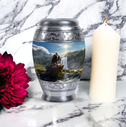 large classic aluminium Eagle urn for ashes